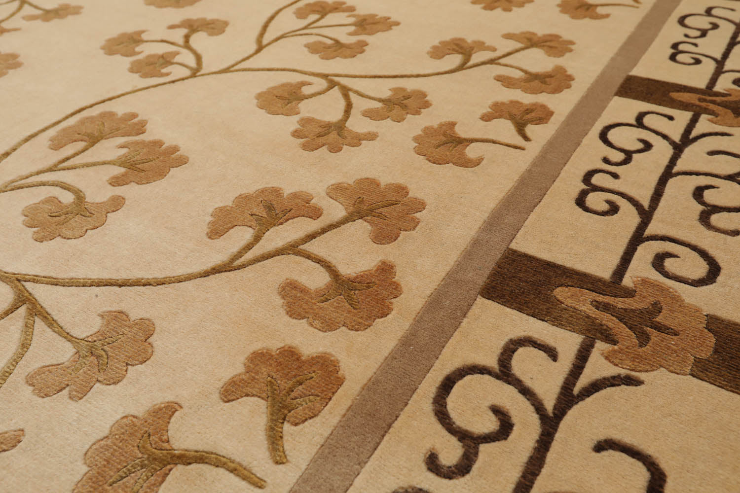 8x10 Beige, Brown, Caramel Color Hand Knotted All-Over Wool & Silk Transitional Oriental Rug