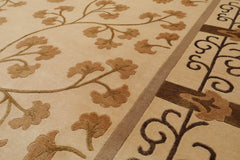 8x10 Beige, Brown, Caramel Color Hand Knotted All-Over Wool & Silk Transitional Oriental Rug