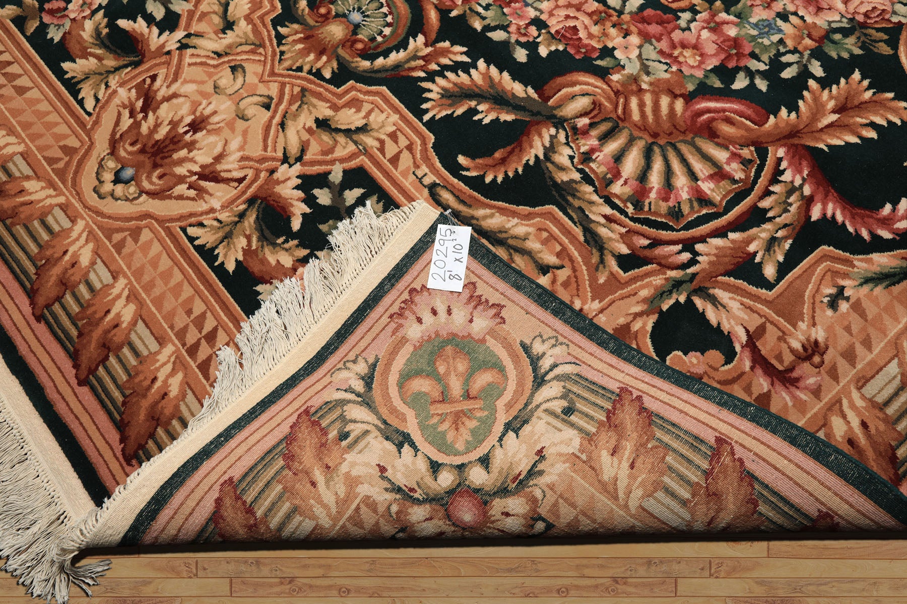 8x10 Emerald, Tan, Brown Color Hand Knotted French Aubusson Savonerrie Wool Traditional Oriental Rug