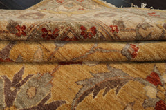 6x17 Gold, Beige, Burnt Orange Color Hand Knotted Peshawar Wool Traditional Oriental Rug