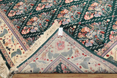 7x8 Emerald, Ivory, Pink Color Hand Knotted Pak Persian New Zealand Wool Traditional Oriental Rug