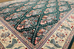 7x8 Emerald, Ivory, Pink Color Hand Knotted Pak Persian New Zealand Wool Traditional Oriental Rug