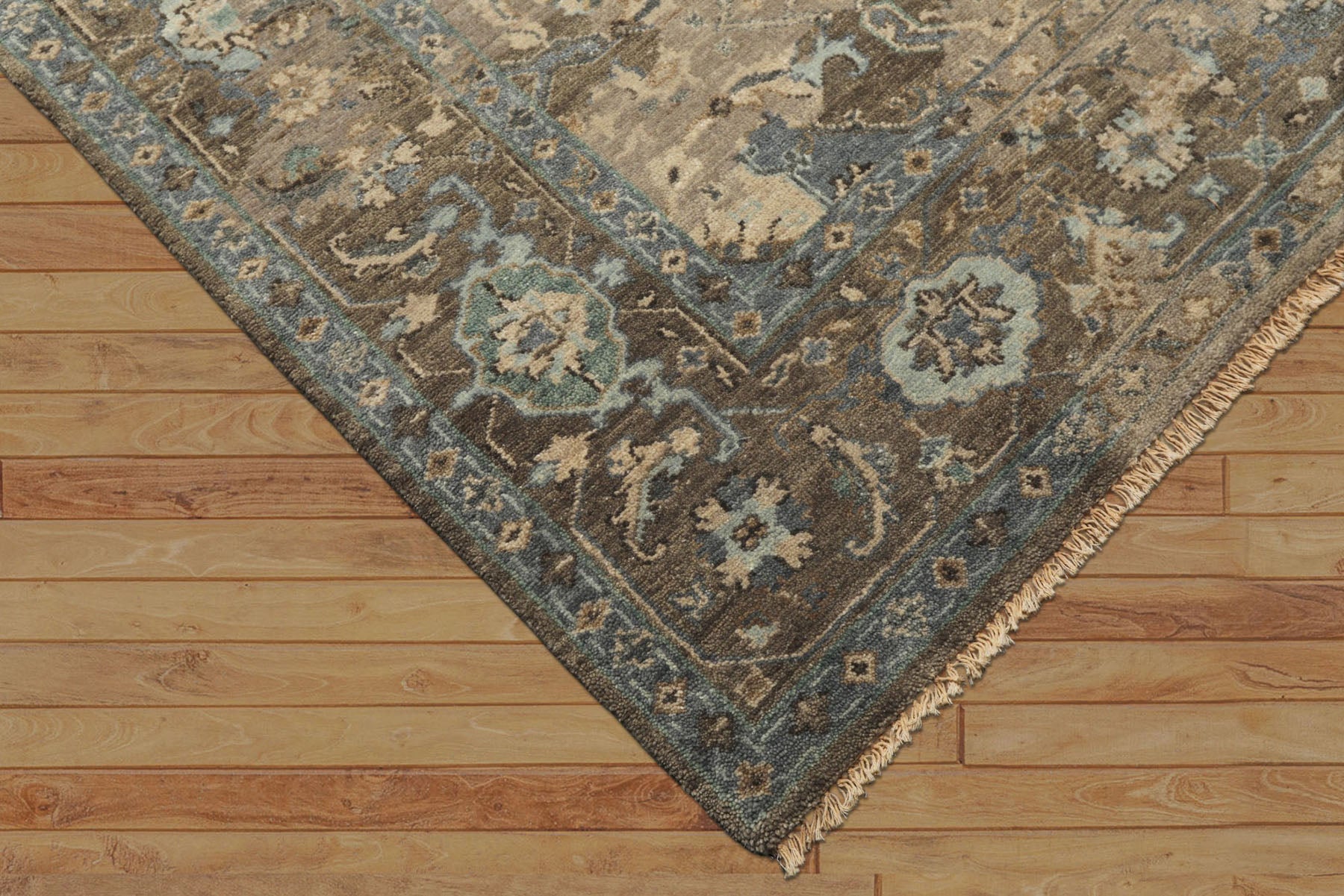 6x9 Brown, Beige, Teal Color Hand Knotted Oushak Wool Traditional Oriental Rug