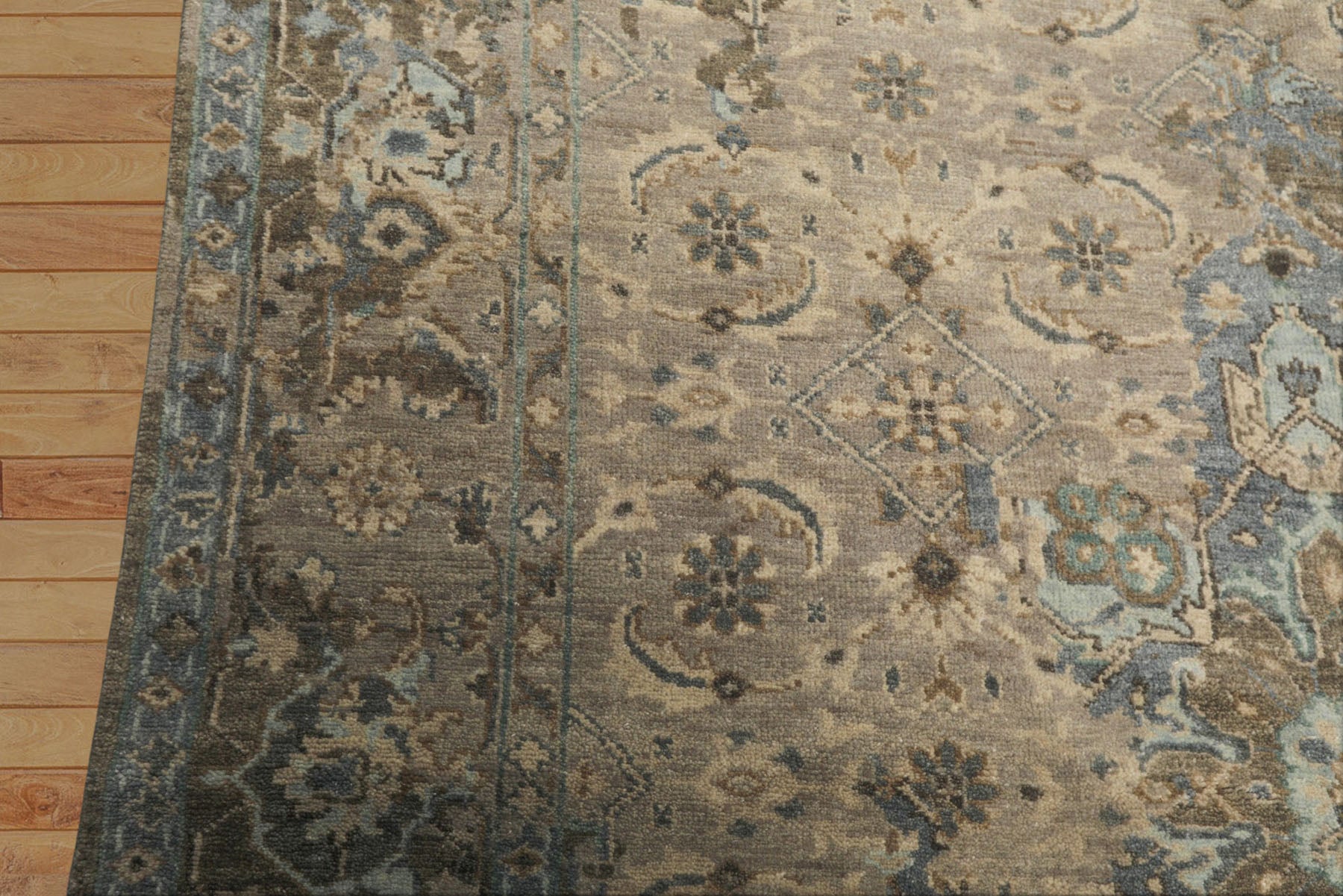 6x9 Brown, Beige, Teal Color Hand Knotted Oushak Wool Traditional Oriental Rug