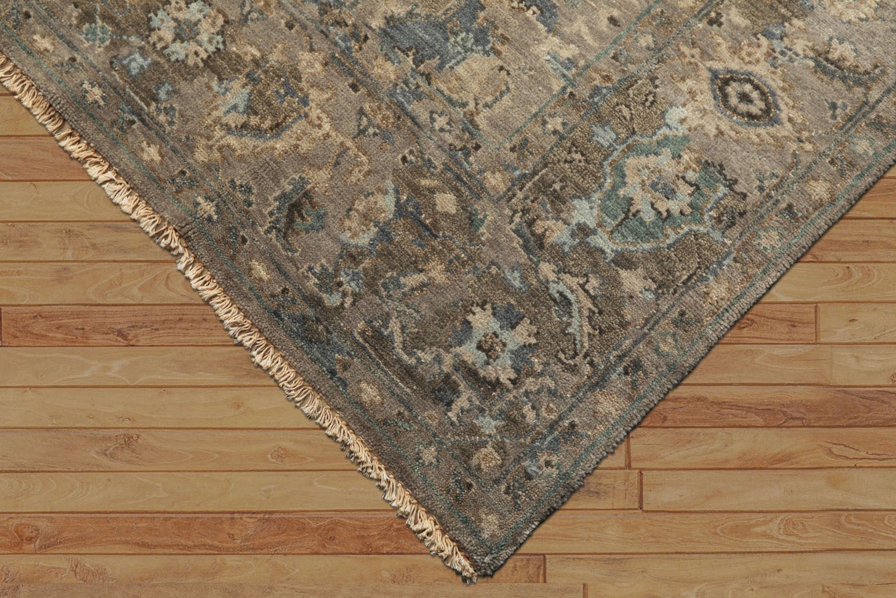 6x9 Brown, Beige, Teal Color Hand Knotted Oushak Wool Traditional Oriental Rug