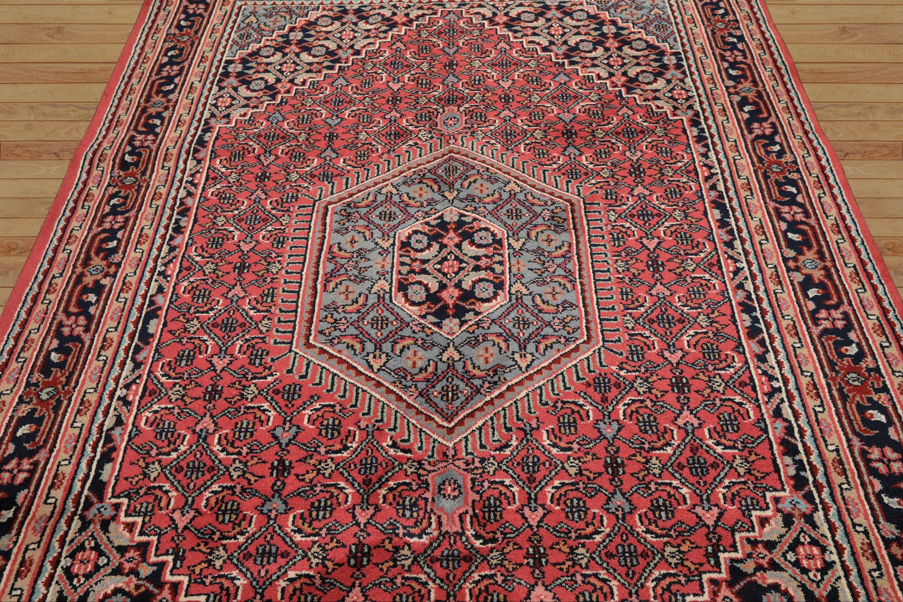 6x9 Rose, Charcoal, Aqua Color Hand Knotted Indo Persian Wool Traditional Oriental Rug