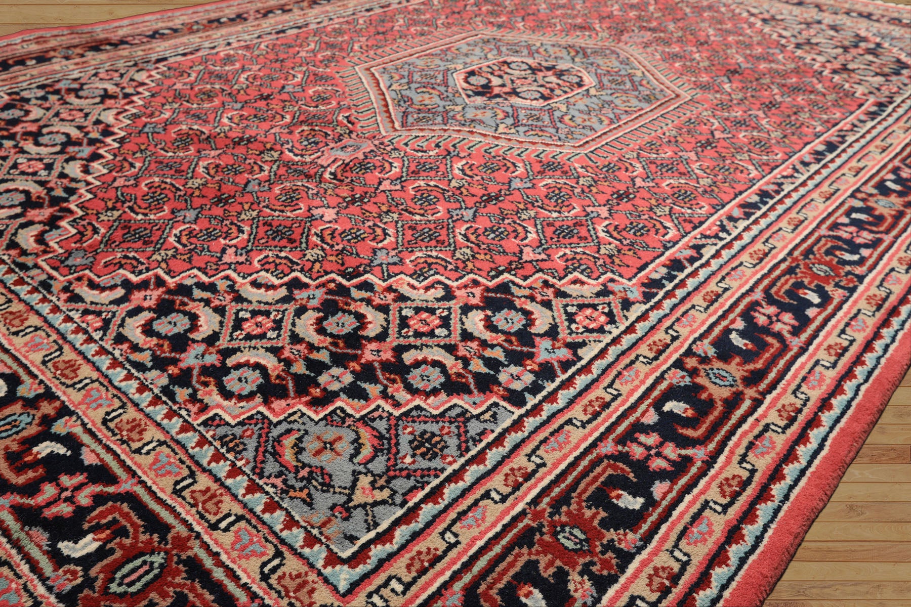 6x9 Rose, Charcoal, Aqua Color Hand Knotted Indo Persian Wool Traditional Oriental Rug