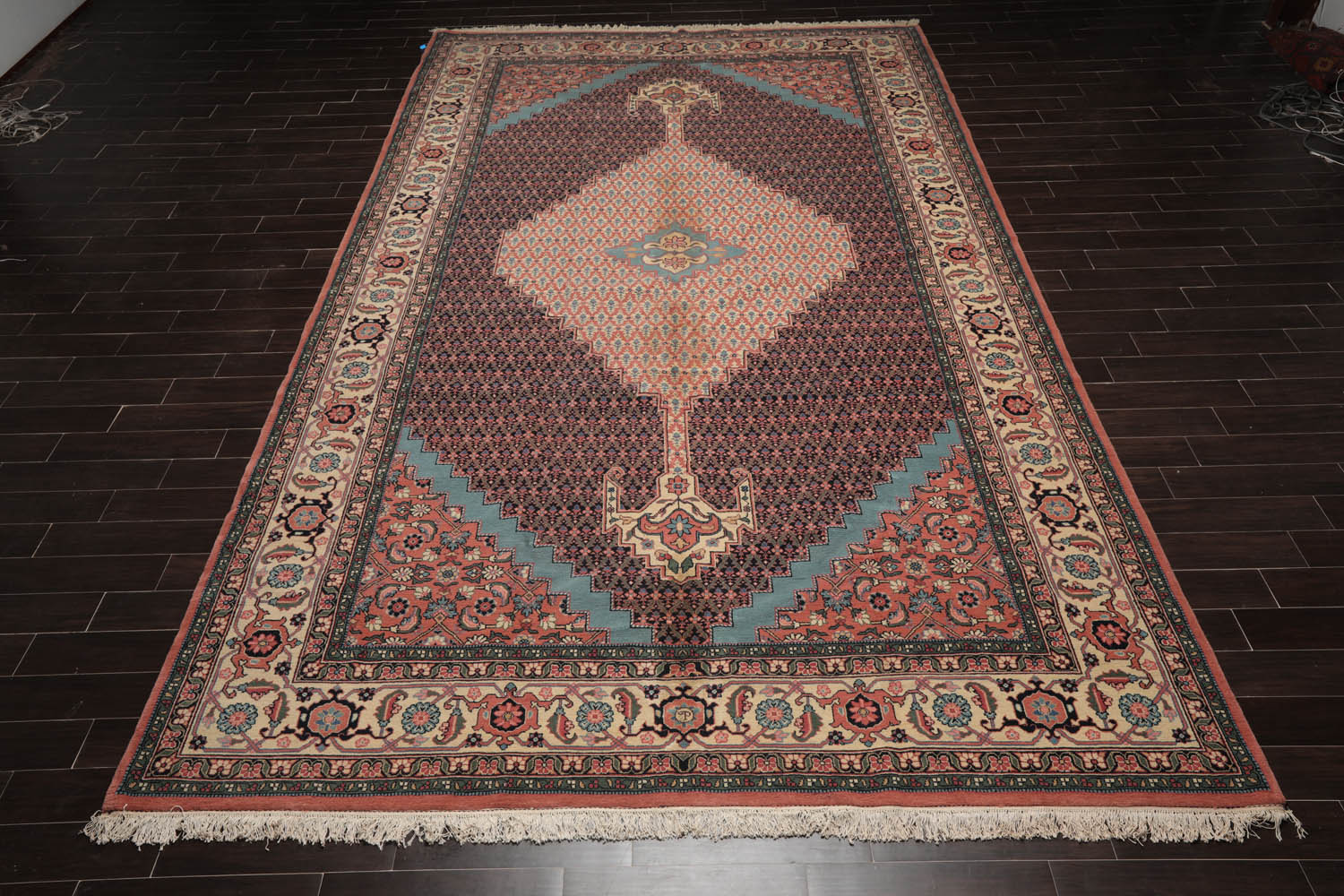 Palace Ivory, Black, Rose Color Hand Knotted All-Over 100% Wool Traditional Oriental Rug