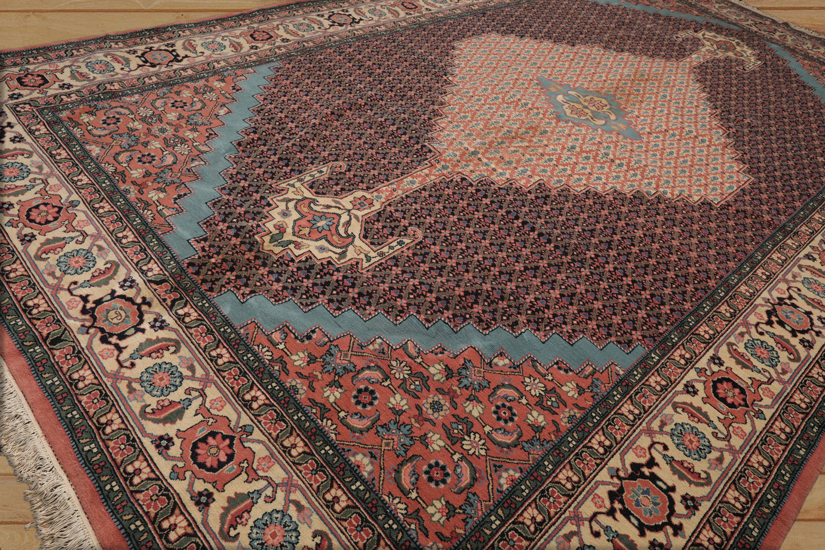 Palace Ivory, Black, Rose Color Hand Knotted All-Over 100% Wool Traditional Oriental Rug