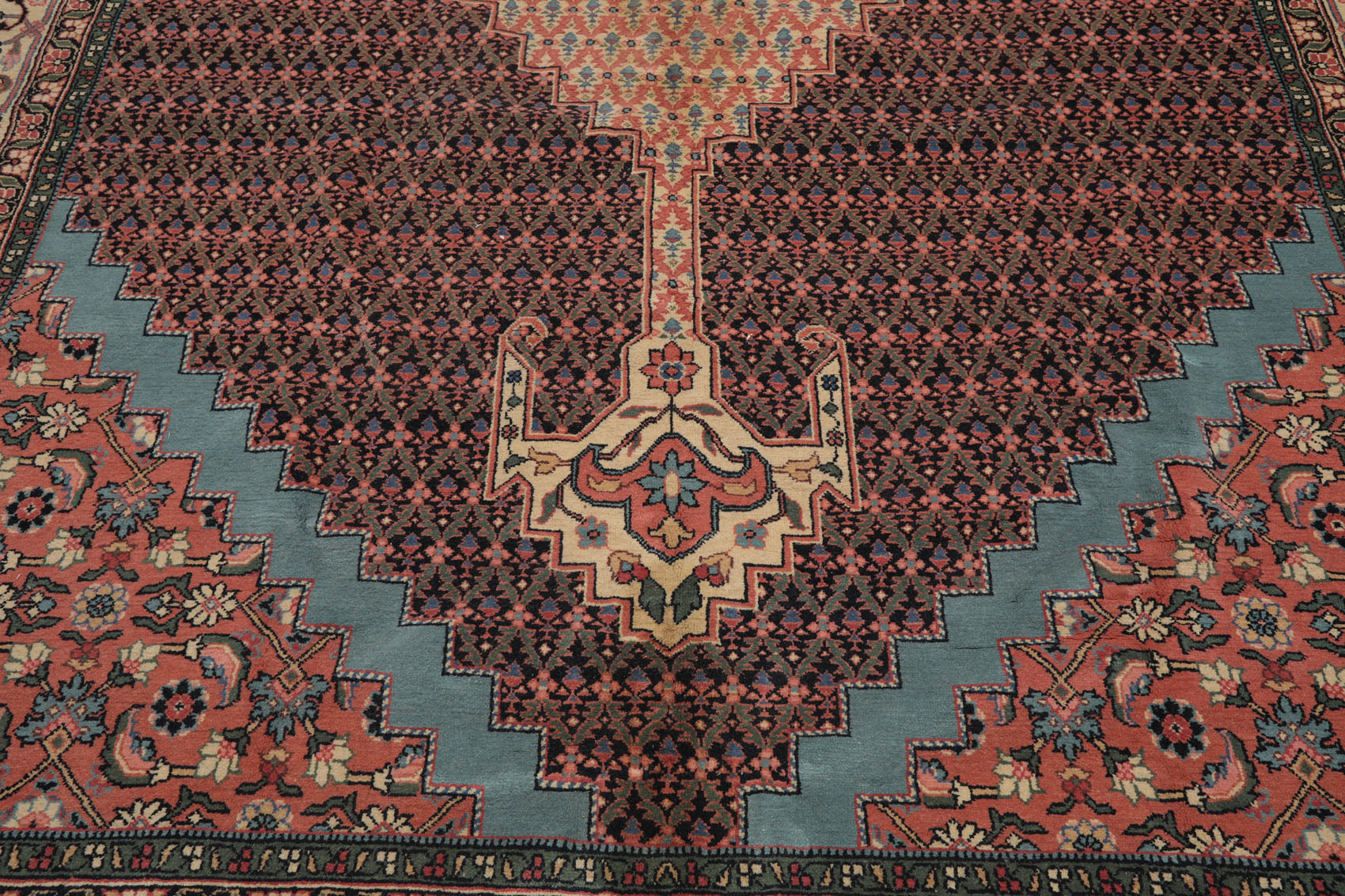 Palace Ivory, Black, Rose Color Hand Knotted All-Over 100% Wool Traditional Oriental Rug