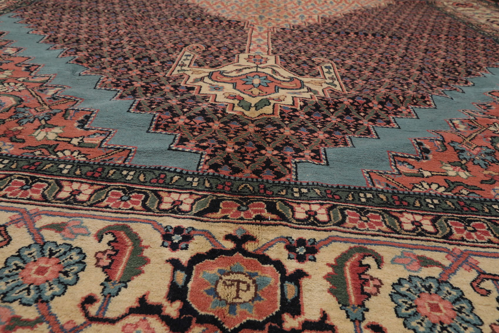 Palace Ivory, Black, Rose Color Hand Knotted All-Over 100% Wool Traditional Oriental Rug