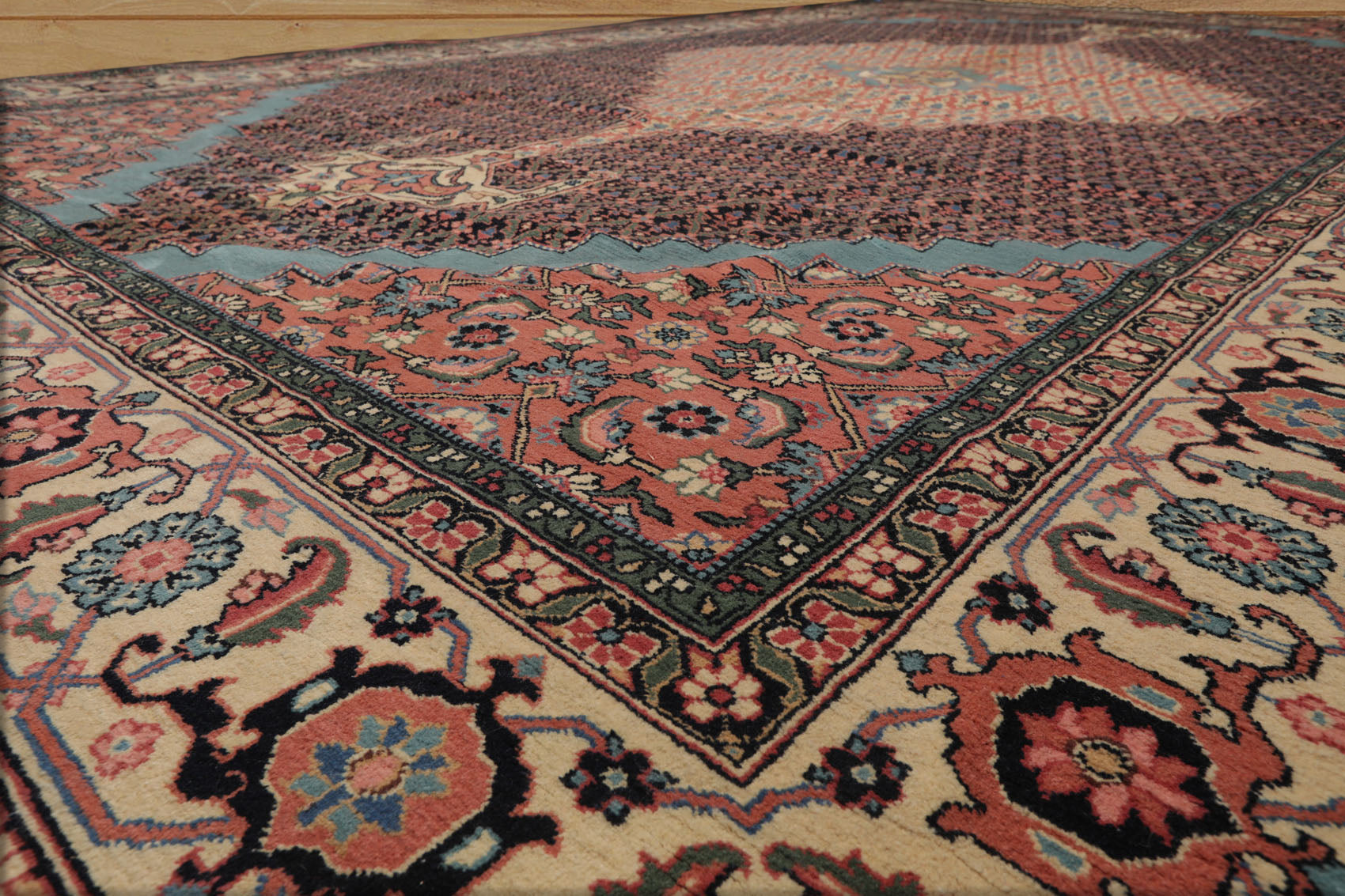 Palace Ivory, Black, Rose Color Hand Knotted All-Over 100% Wool Traditional Oriental Rug