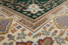 6x9 Green, Ivory, Rose Color Hand Knotted Indo Kerman Wool Traditional Oriental Rug