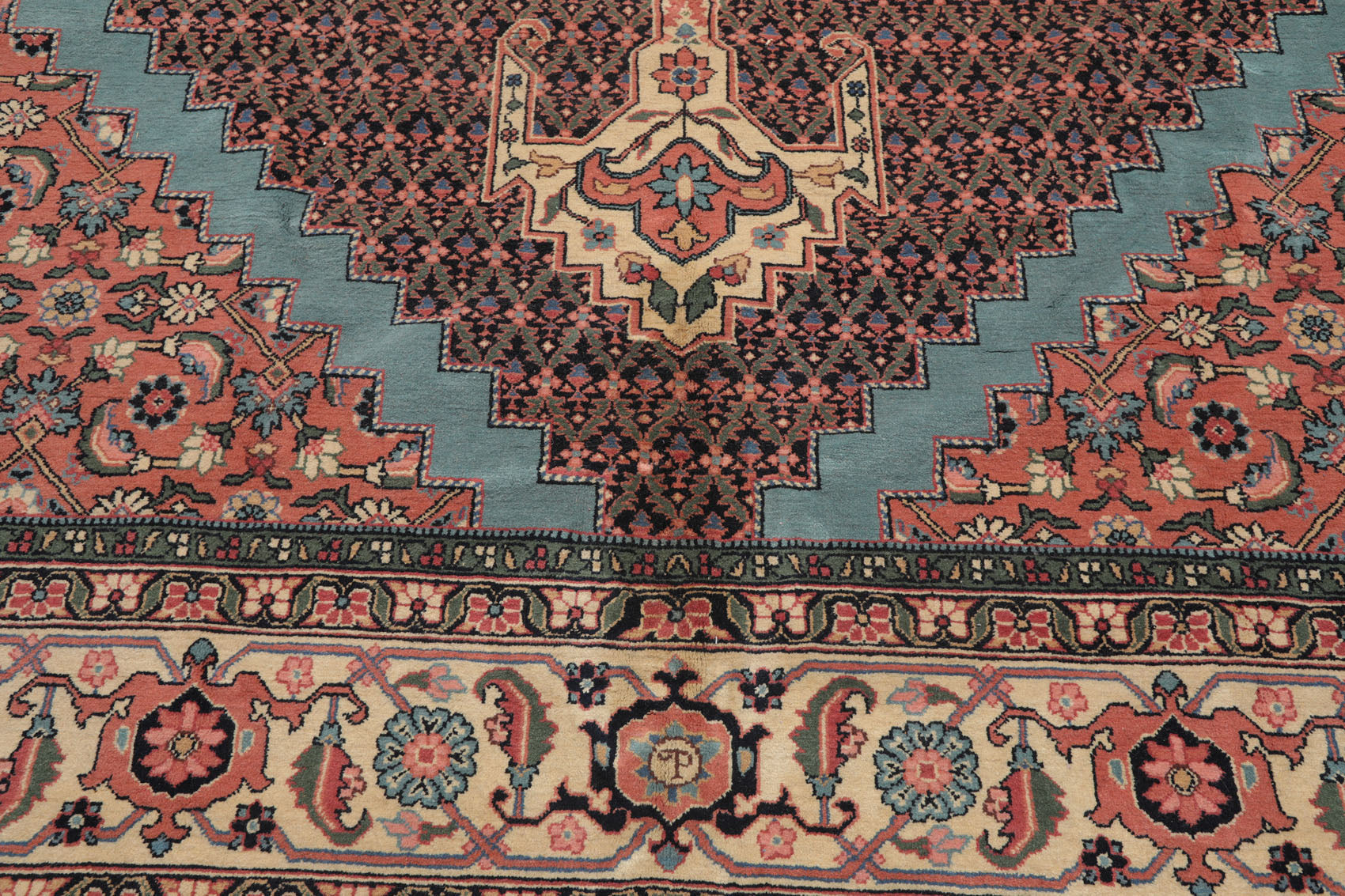 Palace Ivory, Black, Rose Color Hand Knotted All-Over 100% Wool Traditional Oriental Rug