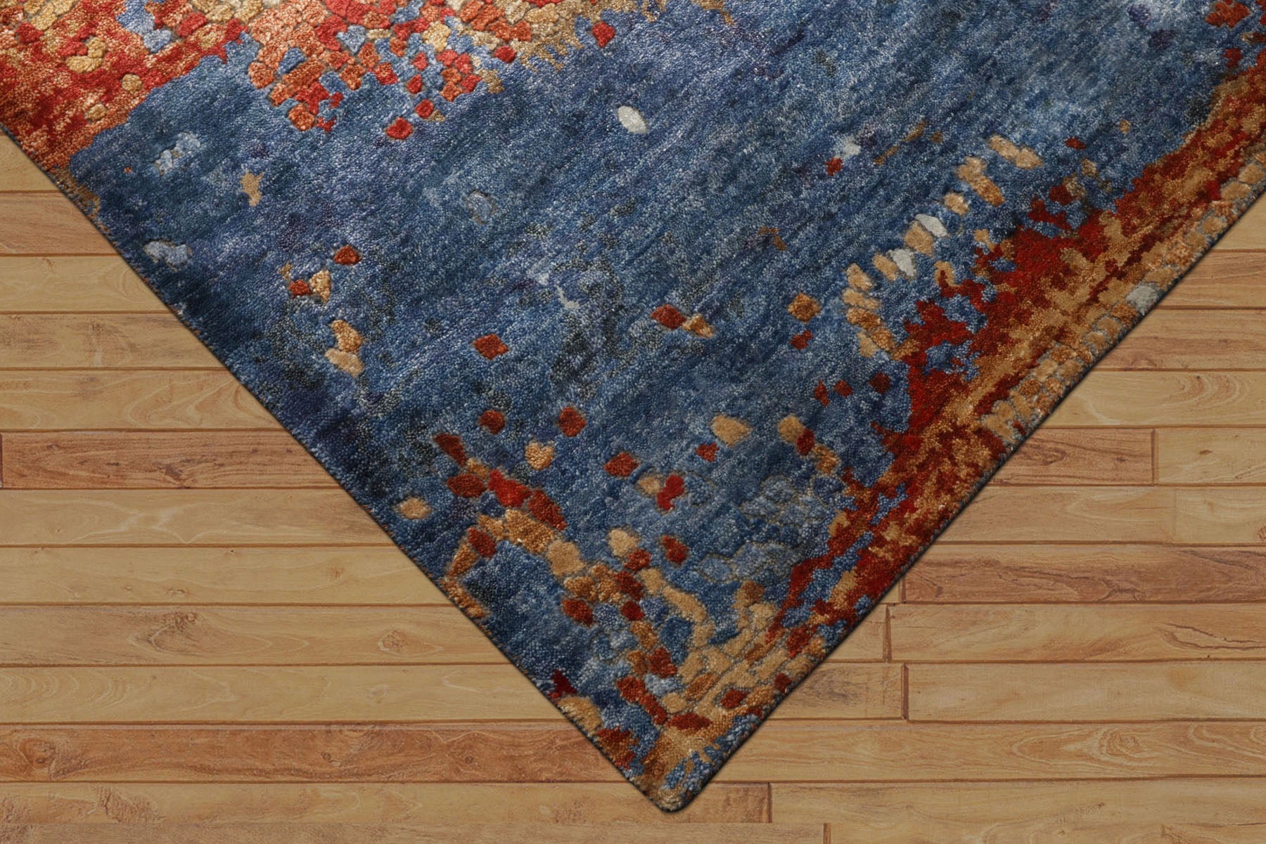 6x9 Blue, Coral, Tan Color Hand Loomed Sherpa Wool & Bamboo Silk Modern Oriental Rug