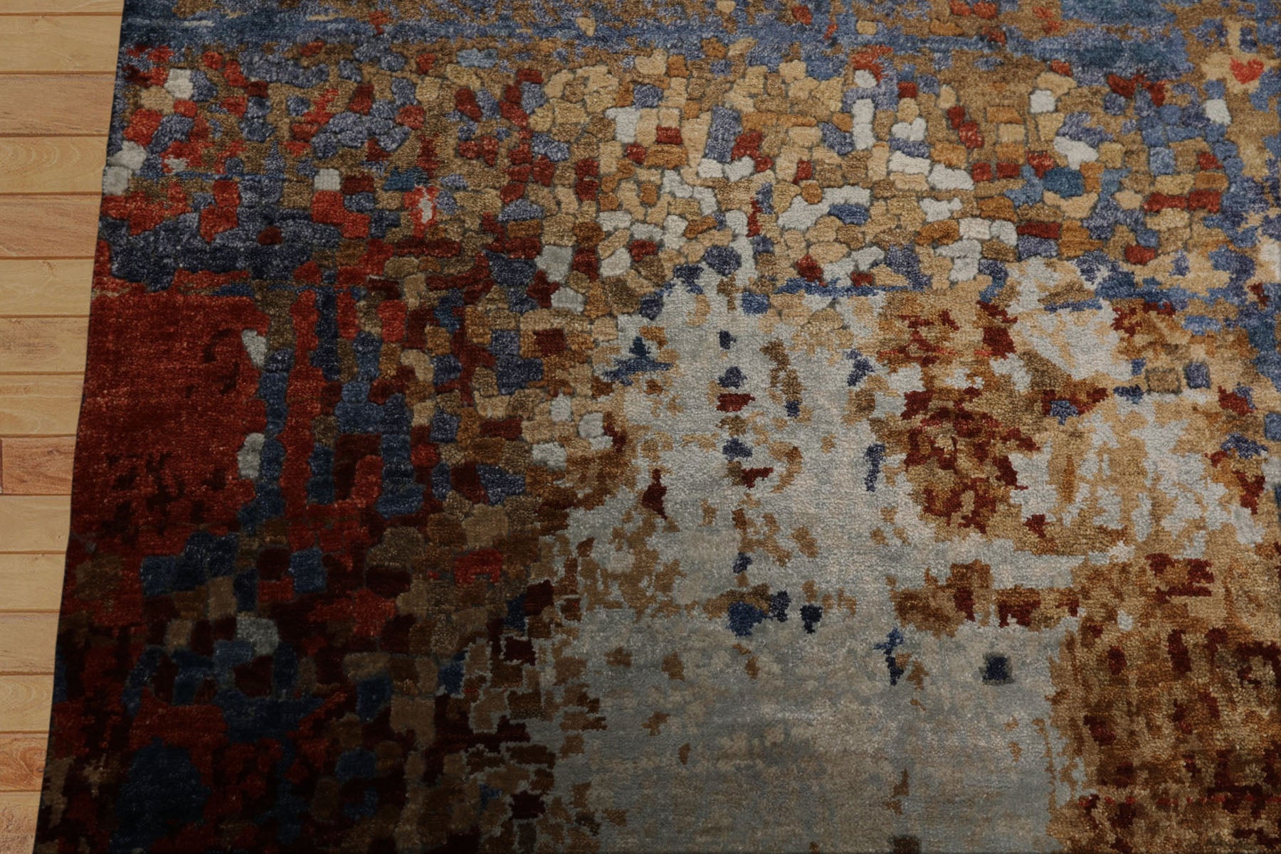 6x9 Blue, Coral, Tan Color Hand Loomed Sherpa Wool & Bamboo Silk Modern Oriental Rug
