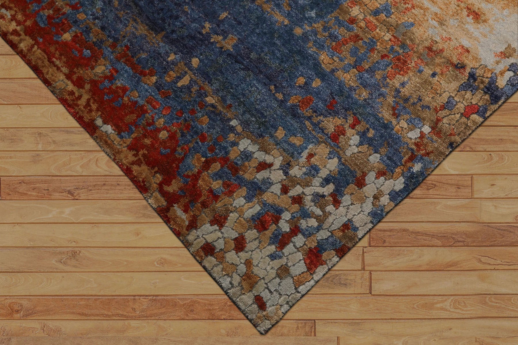 6x9 Blue, Coral, Tan Color Hand Loomed Sherpa Wool & Bamboo Silk Modern Oriental Rug