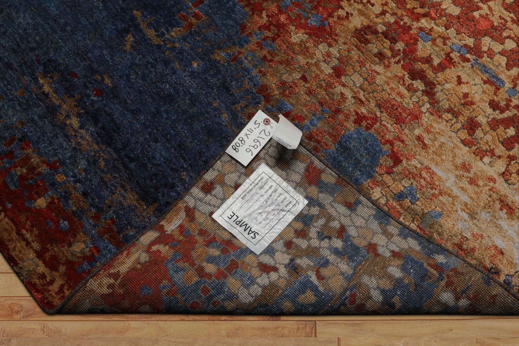 6x9 Blue, Coral, Tan Color Hand Loomed Sherpa Wool & Bamboo Silk Modern Oriental Rug