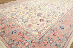 6x9 Ivory, Blush, Aqua Color Hand Knotted Indo Kashan Wool Traditional Oriental Rug