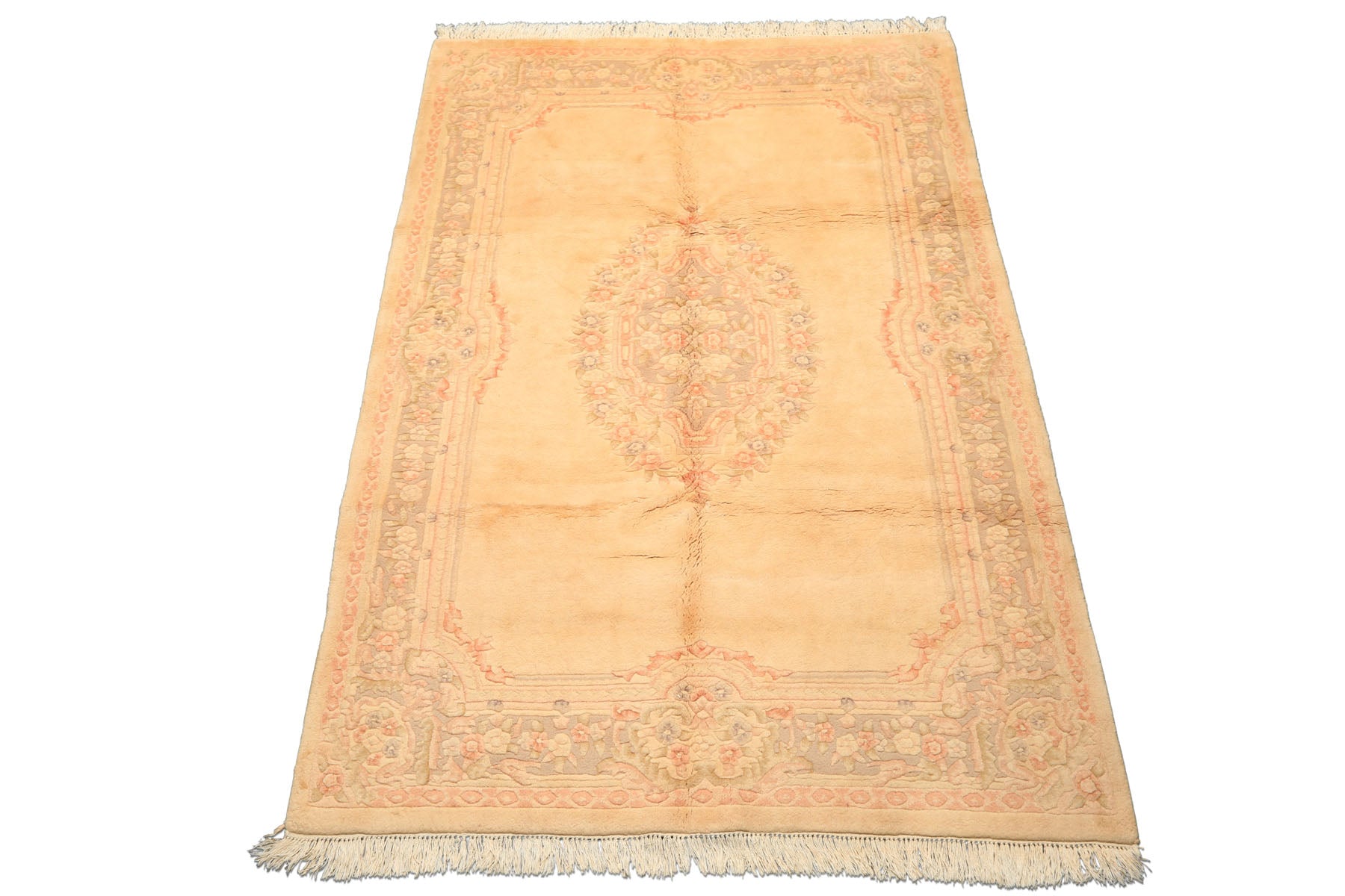 6x9 Tan, Blush, Taupe Color Hand Knotted Indo Kerman Wool Traditional Oriental Rug