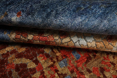 6x9 Blue, Coral, Tan Color Hand Loomed Sherpa Wool & Bamboo Silk Modern Oriental Rug