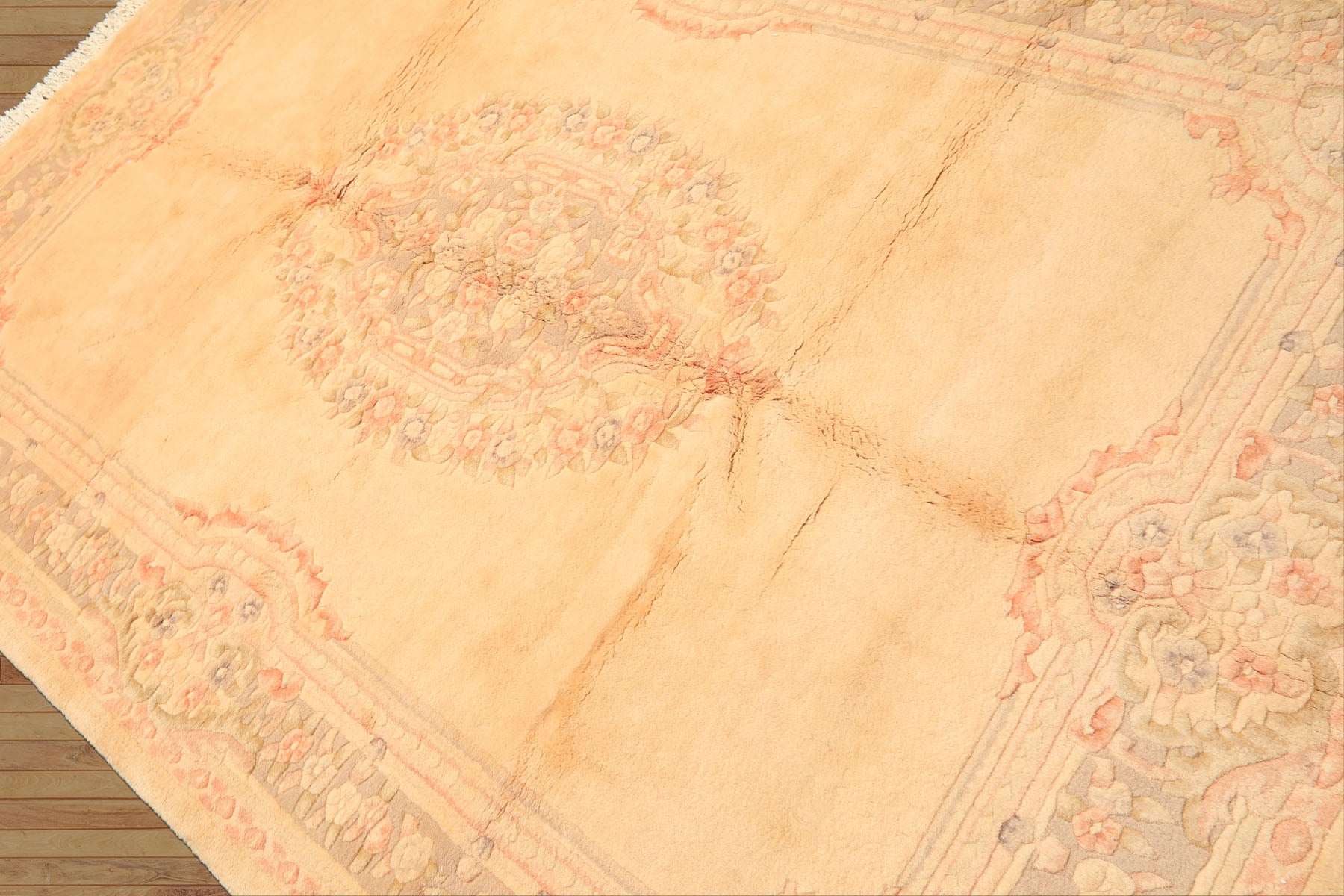 6x9 Tan, Blush, Taupe Color Hand Knotted Indo Kerman Wool Traditional Oriental Rug