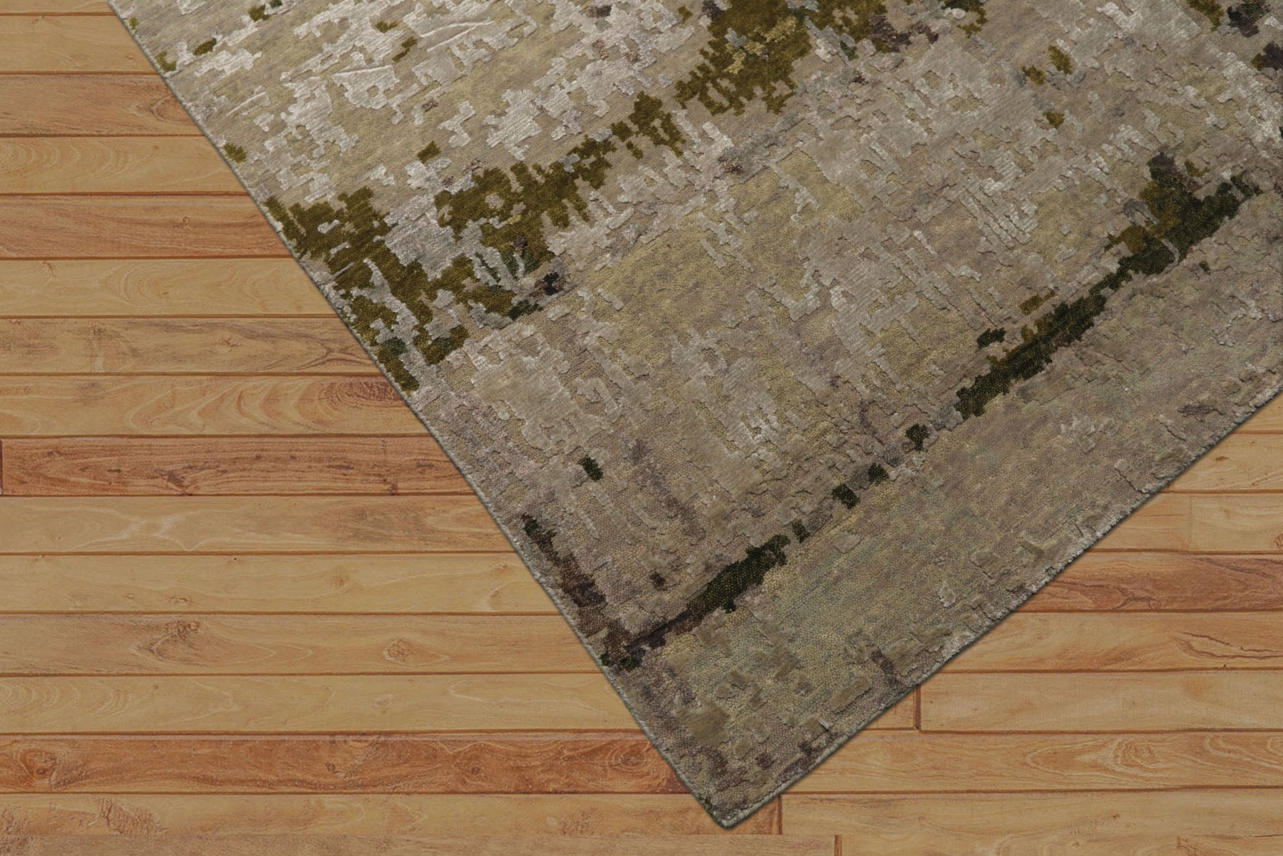 6x9 Beige, Taupe, Green Color Hand Knotted Sherpa Wool & Bamboo Silk Modern Oriental Rug