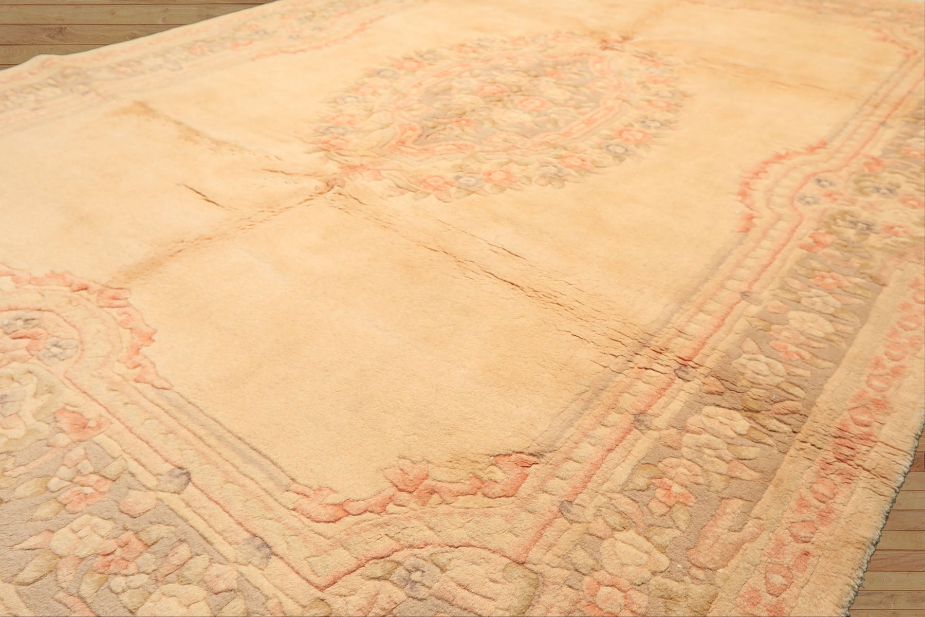 6x9 Tan, Blush, Taupe Color Hand Knotted Indo Kerman Wool Traditional Oriental Rug