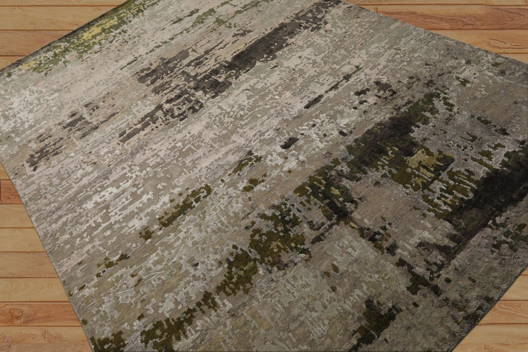 6x9 Beige, Taupe, Green Color Hand Knotted Sherpa Wool & Bamboo Silk Modern Oriental Rug