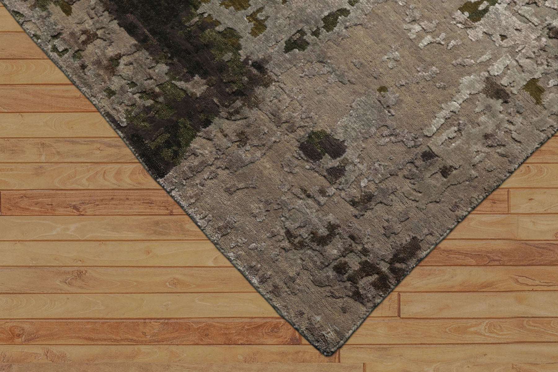 6x9 Beige, Taupe, Green Color Hand Knotted Sherpa Wool & Bamboo Silk Modern Oriental Rug