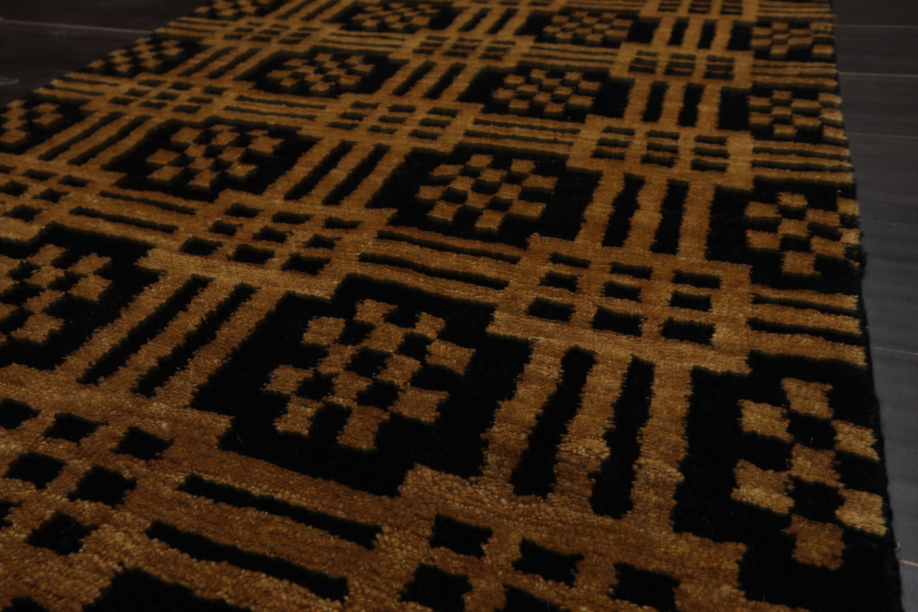 3x5 Black, Gold, Color Hand Knotted Tibetan Wool Art Deco Oriental Rug