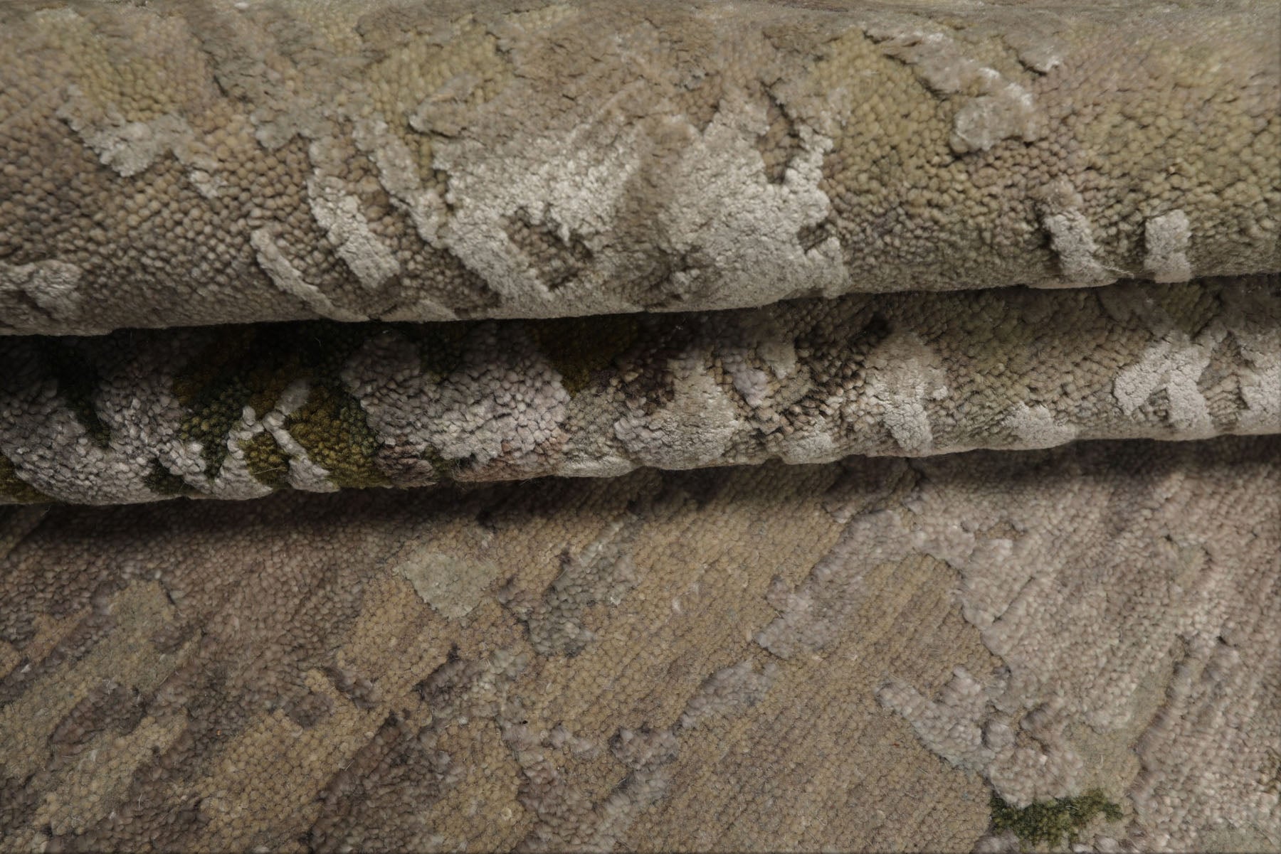 6x9 Beige, Taupe, Green Color Hand Knotted Sherpa Wool & Bamboo Silk Modern Oriental Rug