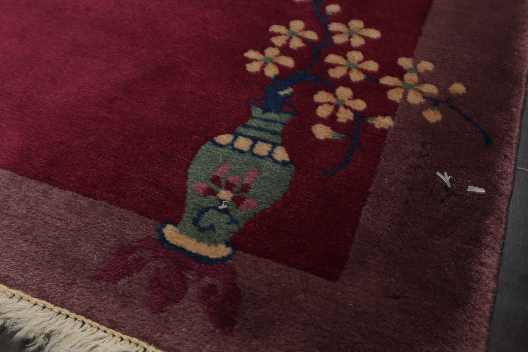 3x5 Plum, Taupe, Beige Color Hand Knotted Antique Chinese Art Deco Wool Pictorial Oriental Rug