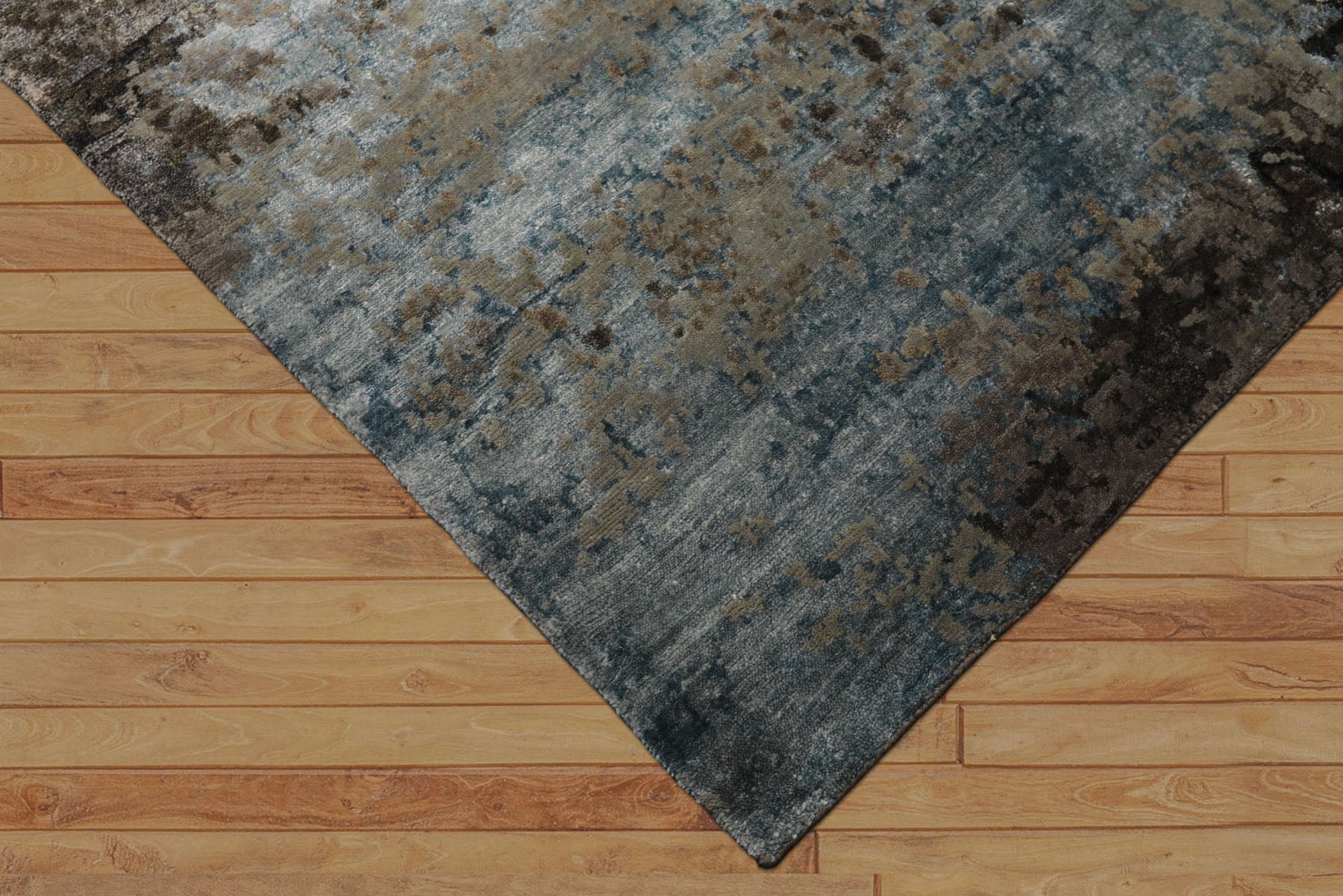 6x9 Gray, Aqua, Brown Color Hand Knotted Sherpa Wool & Bamboo Silk Modern Oriental Rug