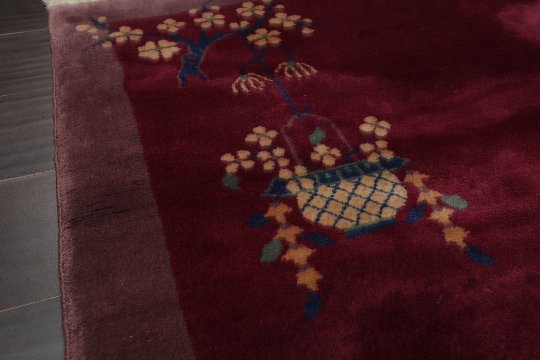 3x5 Plum, Taupe, Beige Color Hand Knotted Antique Chinese Art Deco Wool Pictorial Oriental Rug