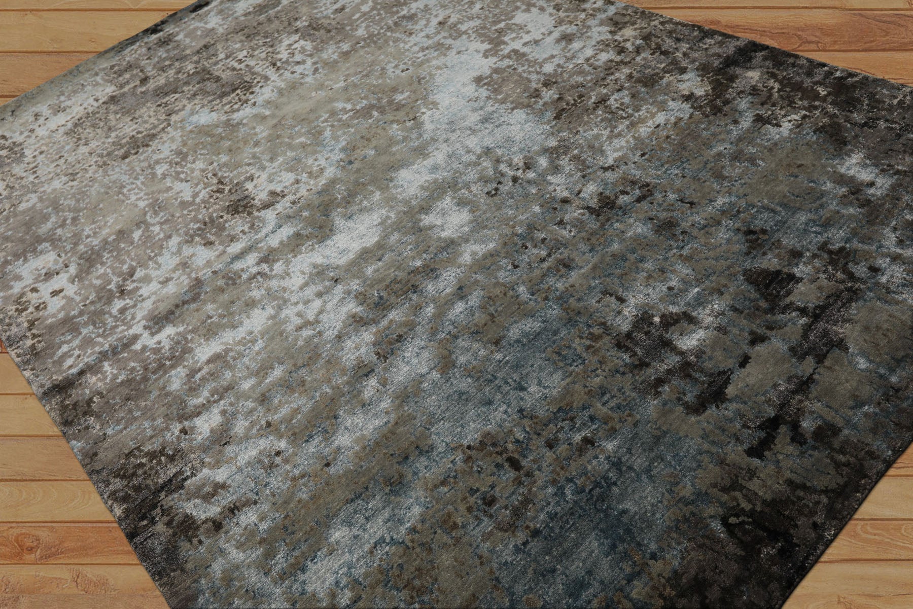 6x9 Gray, Aqua, Brown Color Hand Knotted Sherpa Wool & Bamboo Silk Modern Oriental Rug