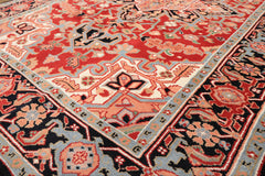 6x9 Red, Aqua, Blush Color Hand Knotted Indo Heriz Wool Traditional Oriental Rug