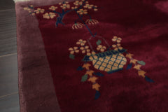 3x5 Plum, Taupe, Beige Color Hand Knotted Antique Chinese Art Deco Wool Pictorial Oriental Rug