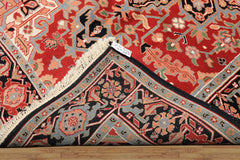 6x9 Red, Aqua, Blush Color Hand Knotted Indo Heriz Wool Traditional Oriental Rug