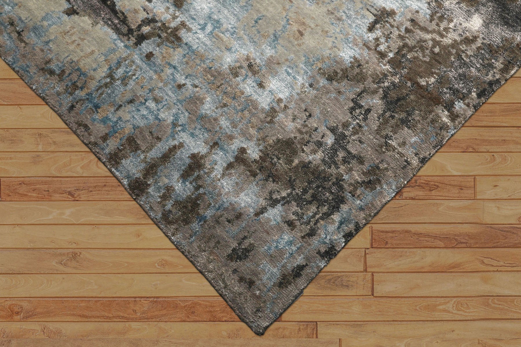 6x9 Gray, Aqua, Brown Color Hand Knotted Sherpa Wool & Bamboo Silk Modern Oriental Rug