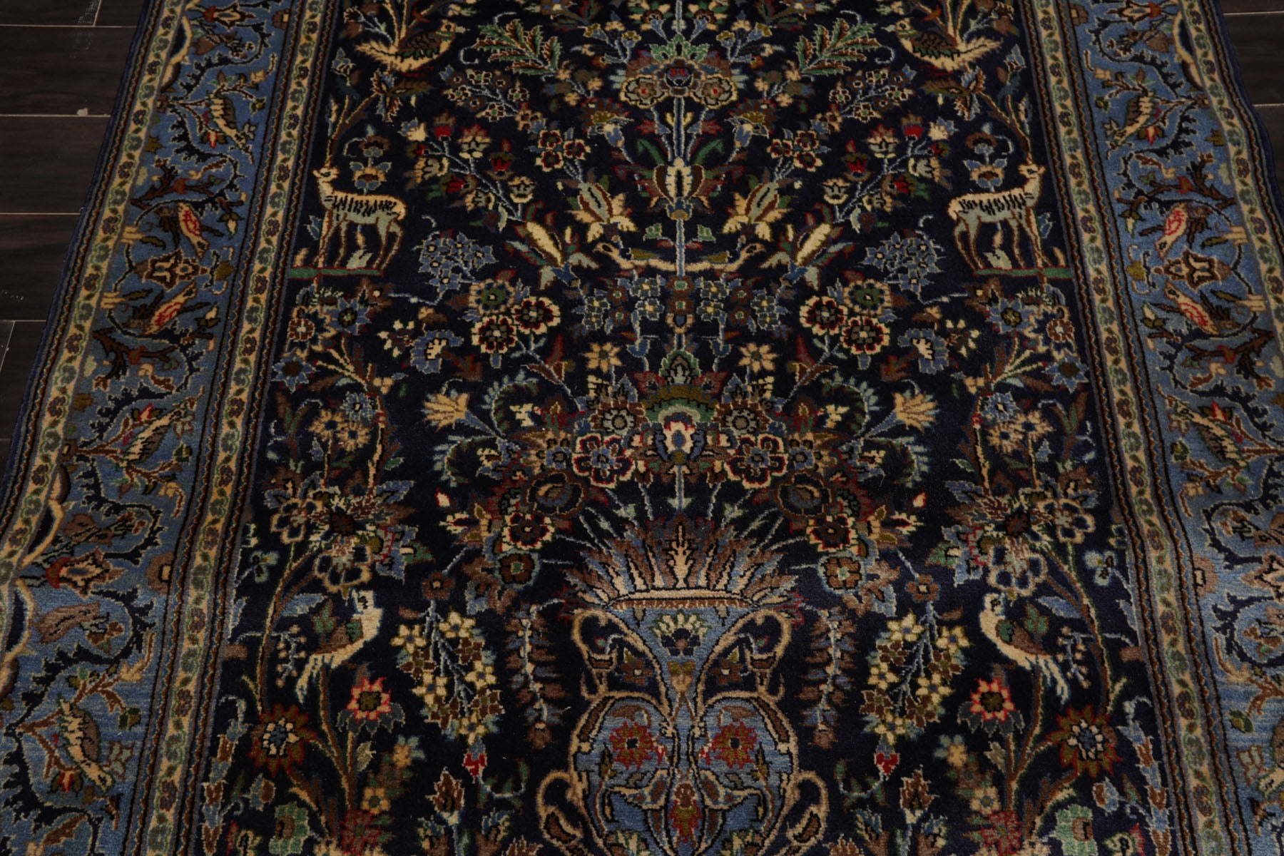 4x7 Navy, Ivory, blue Color Hand Knotted Kashan Wool Traditional Oriental Rug