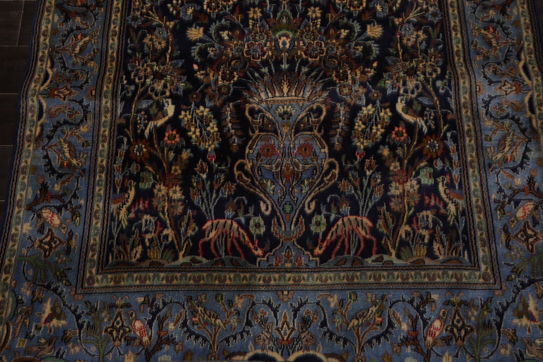 4x7 Navy, Ivory, blue Color Hand Knotted Kashan Wool Traditional Oriental Rug