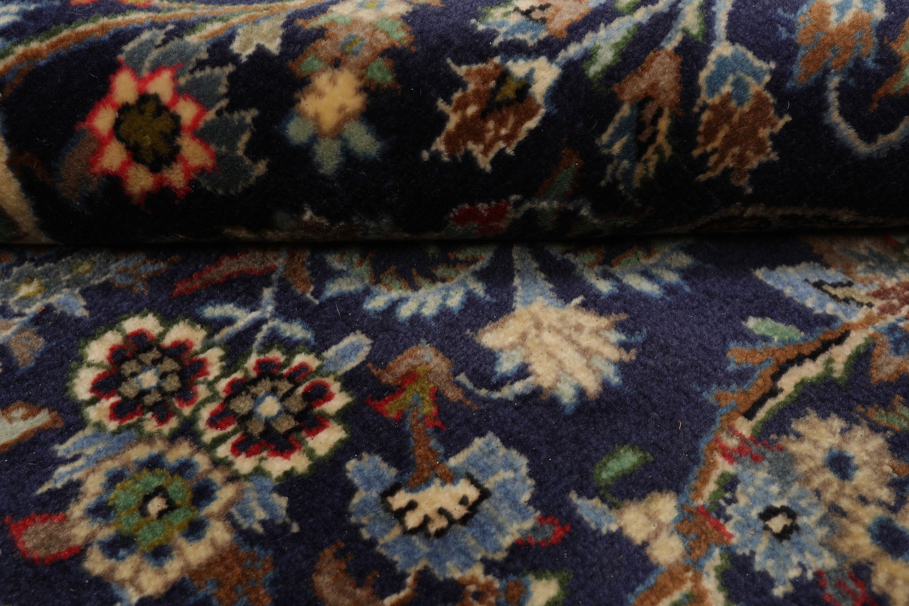 4x7 Navy, Ivory, blue Color Hand Knotted Kashan Wool Traditional Oriental Rug