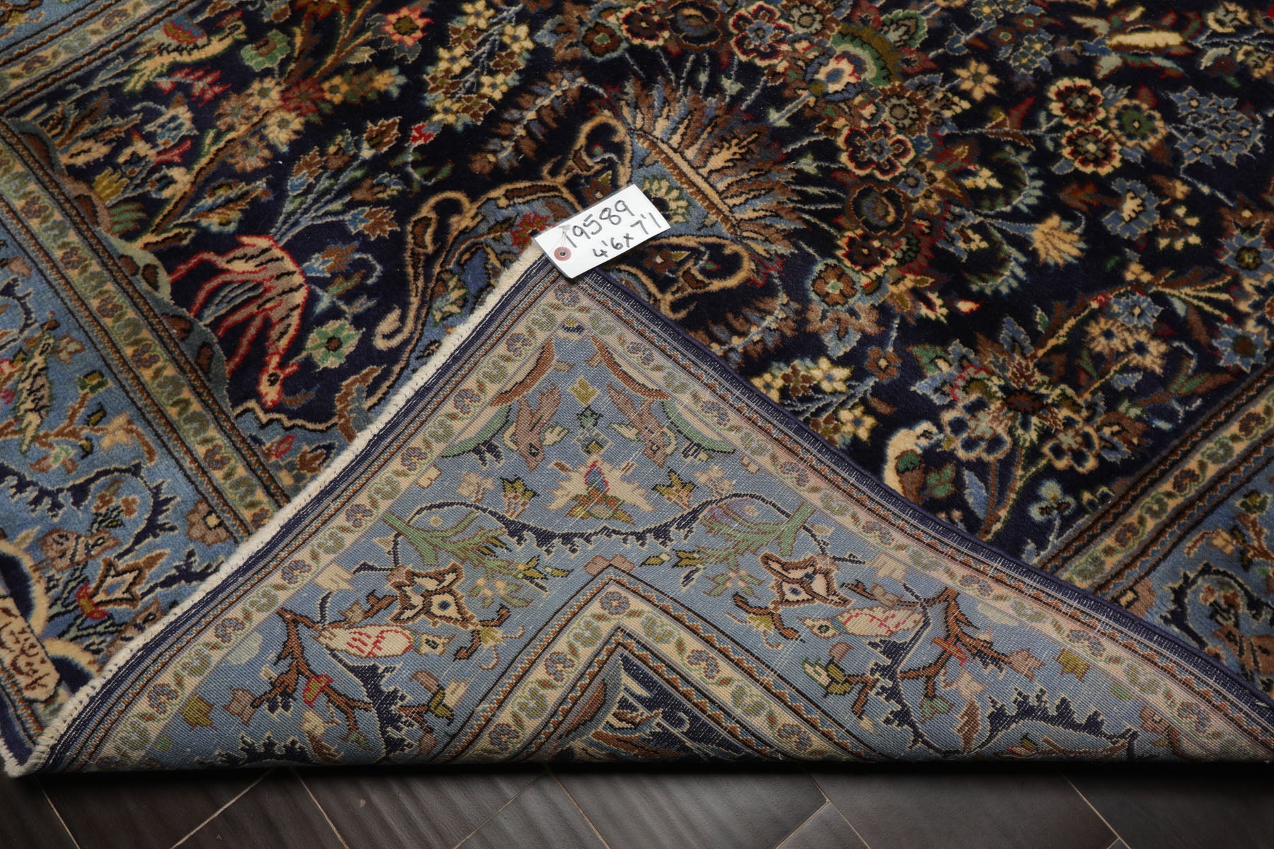 4x7 Navy, Ivory, blue Color Hand Knotted Kashan Wool Traditional Oriental Rug