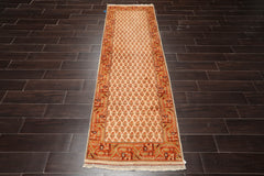 Runner Beige, Burnt Orange, Mustard Color Hand Knotted All-Over 100% Wool Traditional Oriental Rug