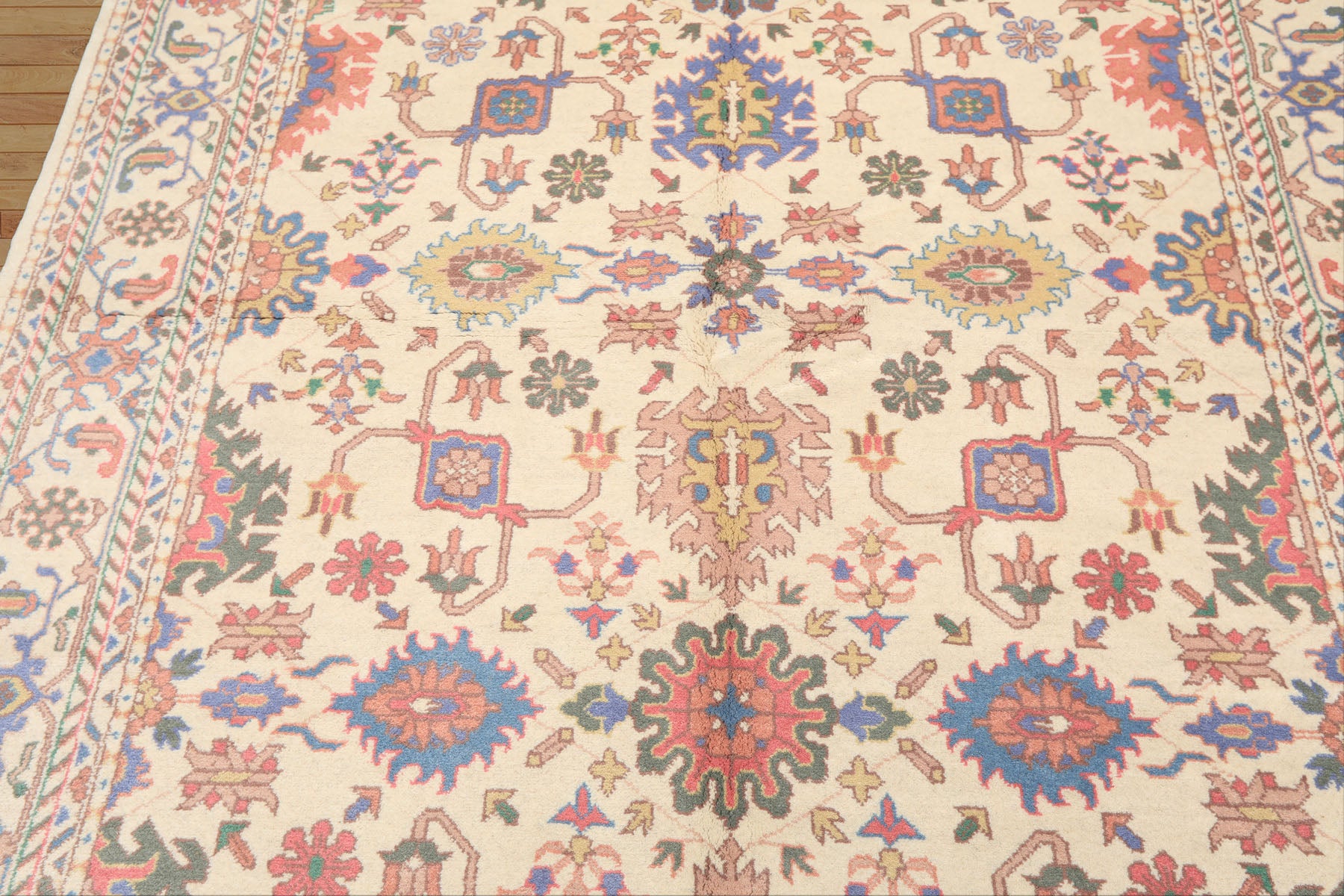 5x8 Ivory, Aqua, Lime Color Hand Knotted Oushak Wool Arts & Crafts Oriental Rug