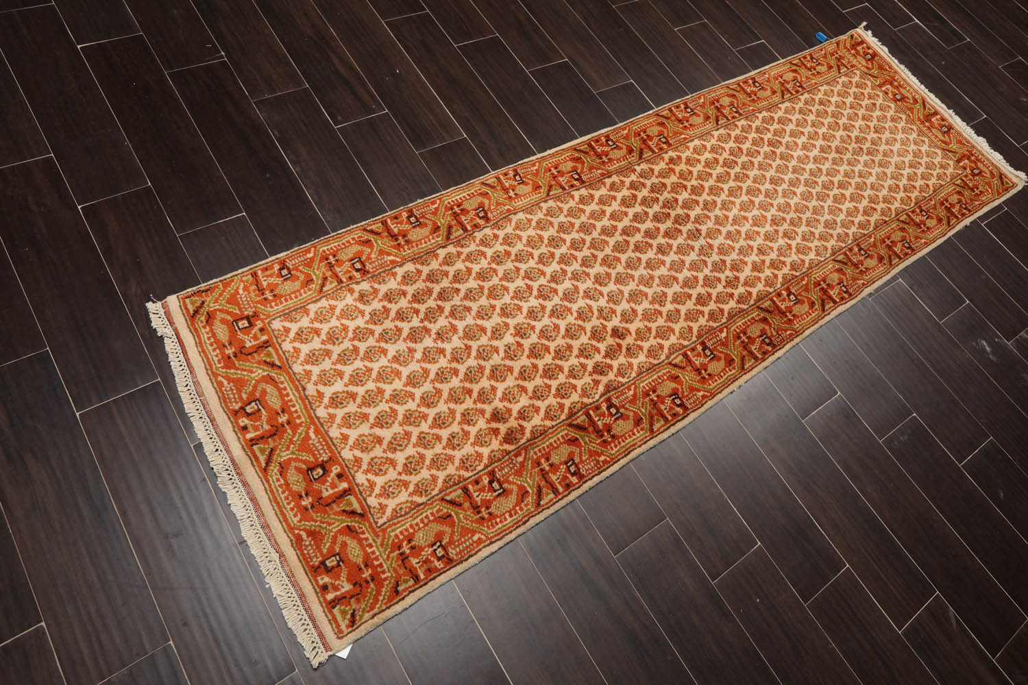 Runner Beige, Burnt Orange, Mustard Color Hand Knotted All-Over 100% Wool Traditional Oriental Rug