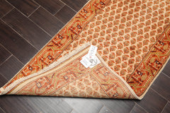 Runner Beige, Burnt Orange, Mustard Color Hand Knotted All-Over 100% Wool Traditional Oriental Rug