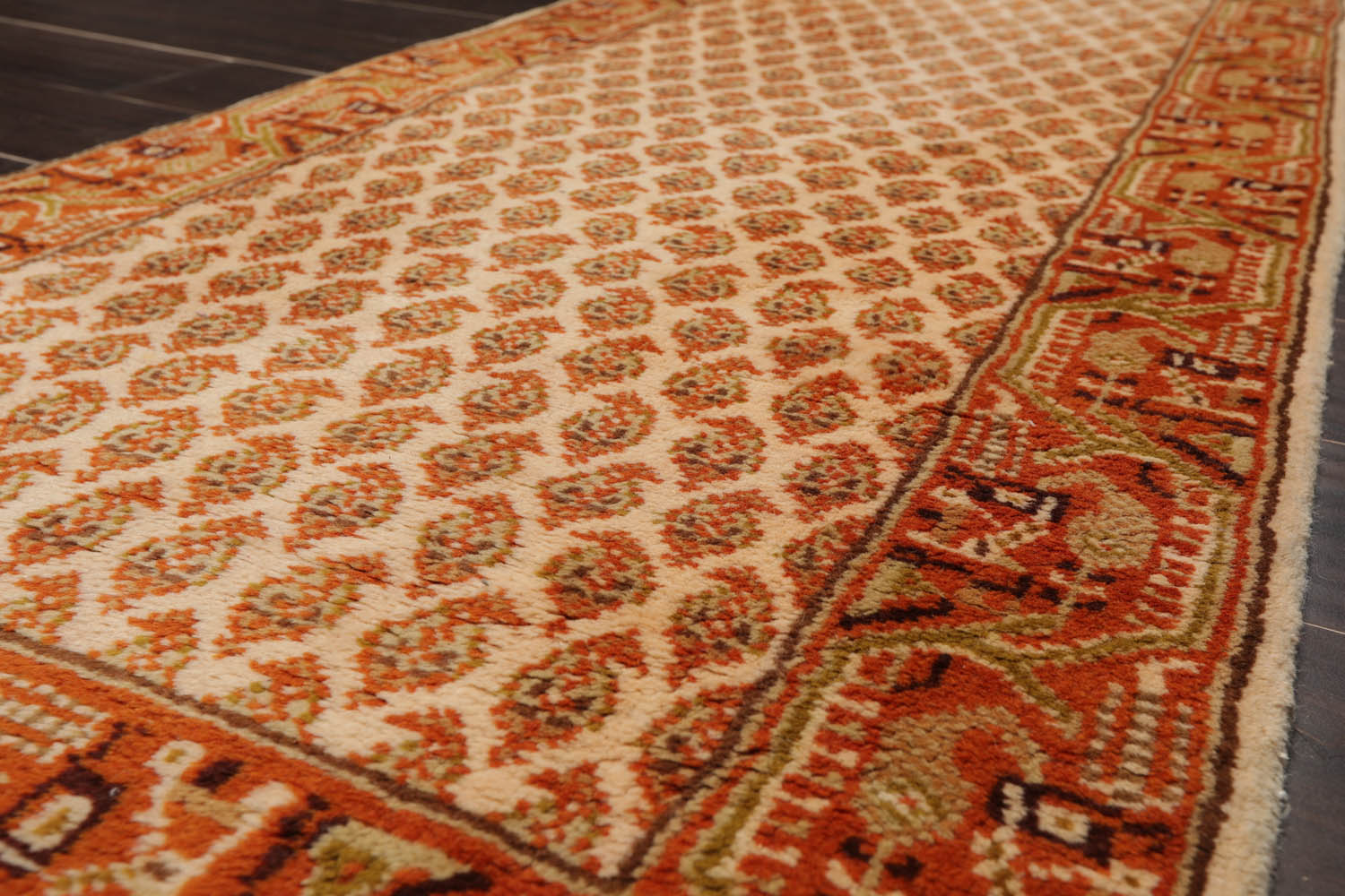 Runner Beige, Burnt Orange, Mustard Color Hand Knotted All-Over 100% Wool Traditional Oriental Rug