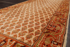 Runner Beige, Burnt Orange, Mustard Color Hand Knotted All-Over 100% Wool Traditional Oriental Rug